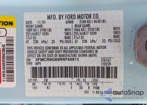 2024 Ford Bronco Sport Heritage из США, поврежденный, VIN 3FMCR9G69RRF69813